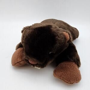 Vtg Bearington Collection Brown Beaver Plush 8” Lays Flat Tail Marine Life Toy